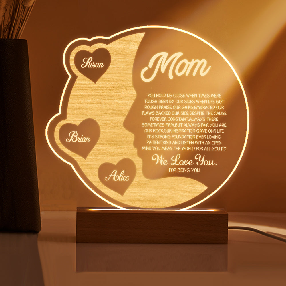 Custom engraved crescent moon night light for mom