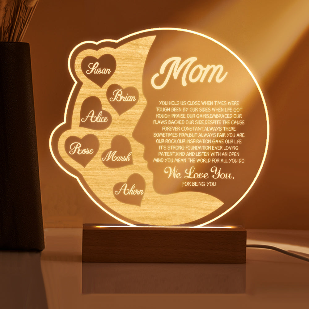 Custom engraved crescent moon night light for mom