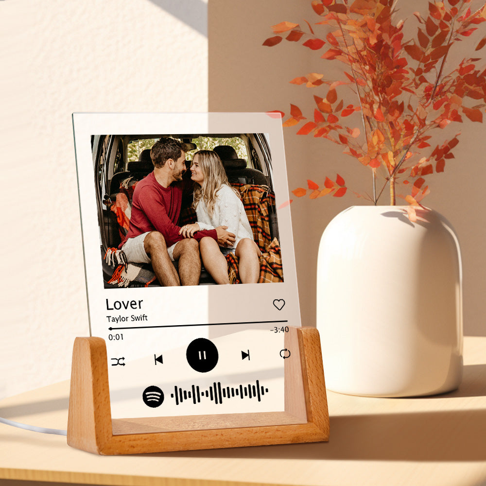 Personalized photo acrylic song plaque with Spotify code night light