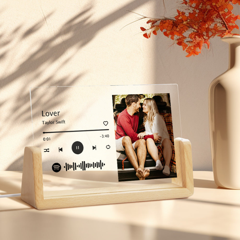 Personalized photo acrylic song plaque with Spotify code night light