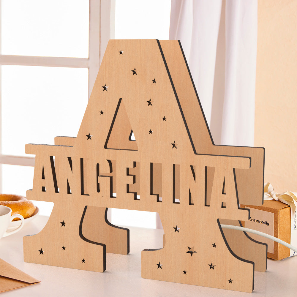 personalized initial name wooden night light