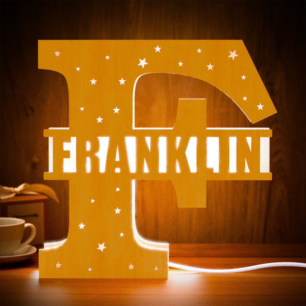 personalized initial name wooden night light