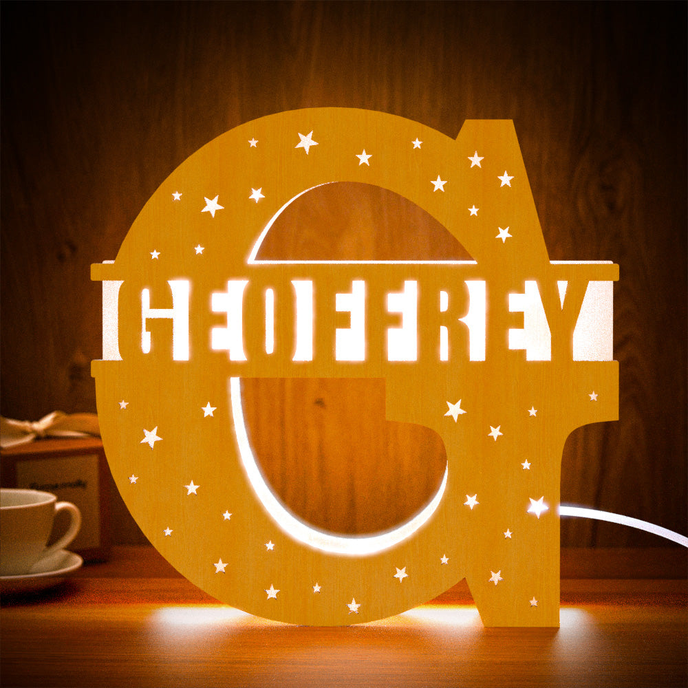 personalized initial name wooden night light