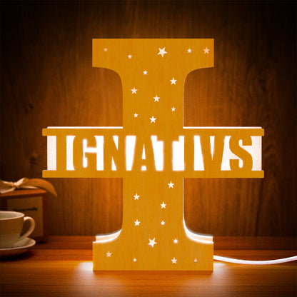 personalized initial name wooden night light