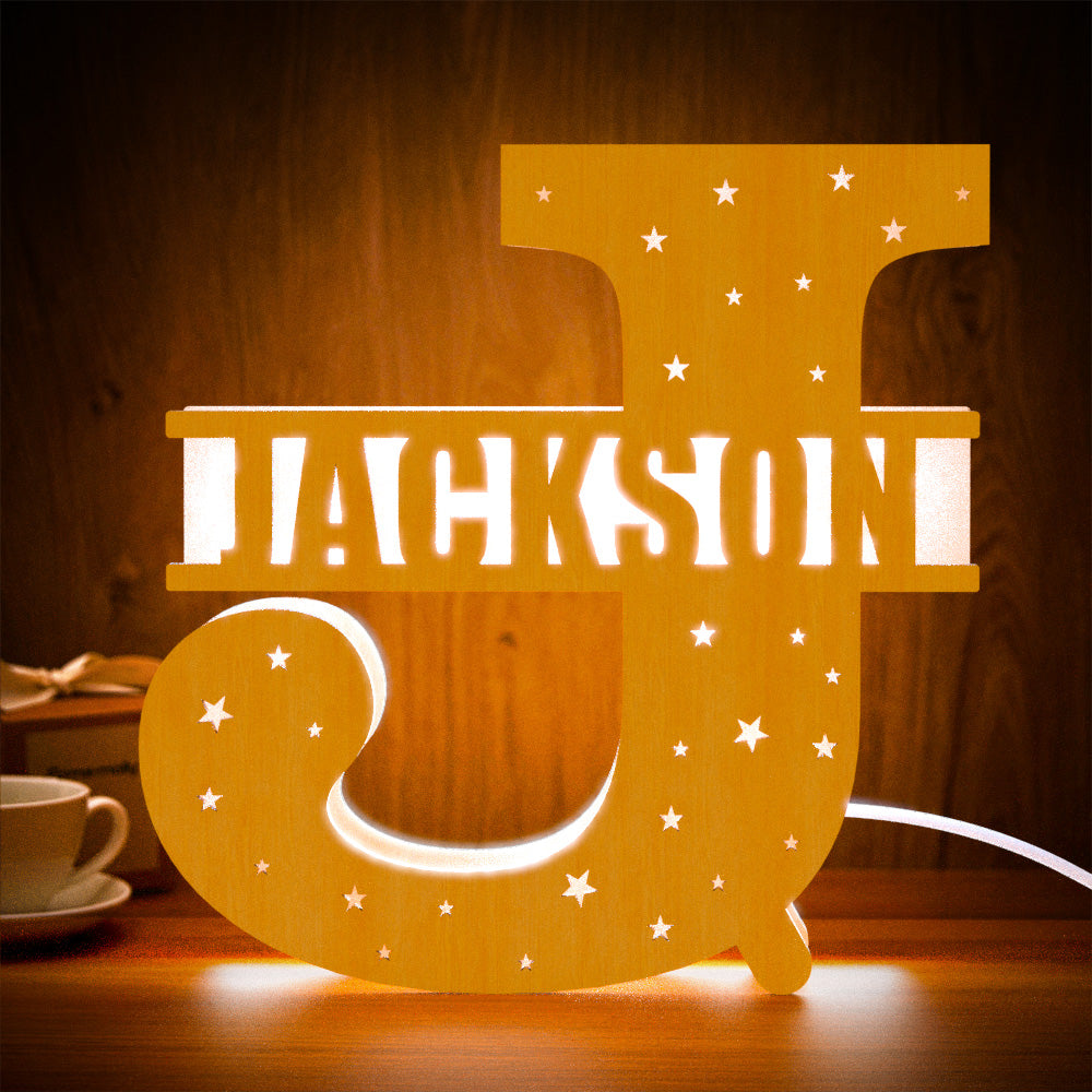 personalized initial name wooden night light