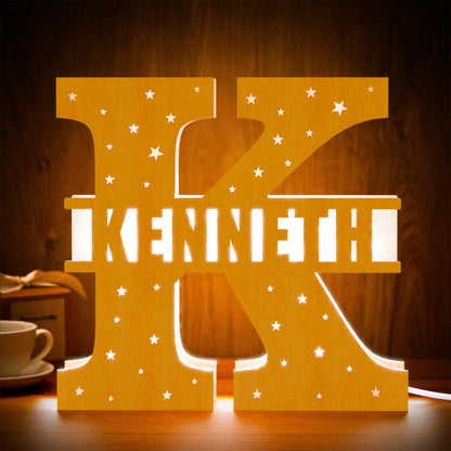 personalized initial name wooden night light