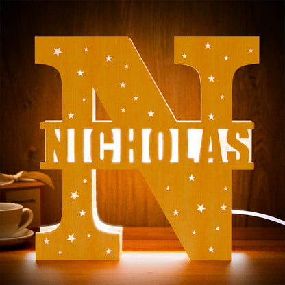 personalized initial name wooden night light