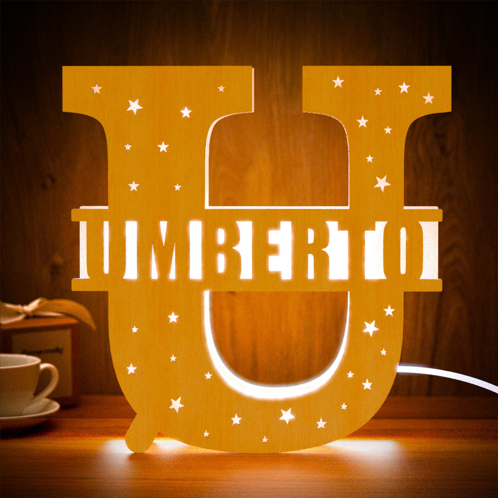 personalized initial name wooden night light