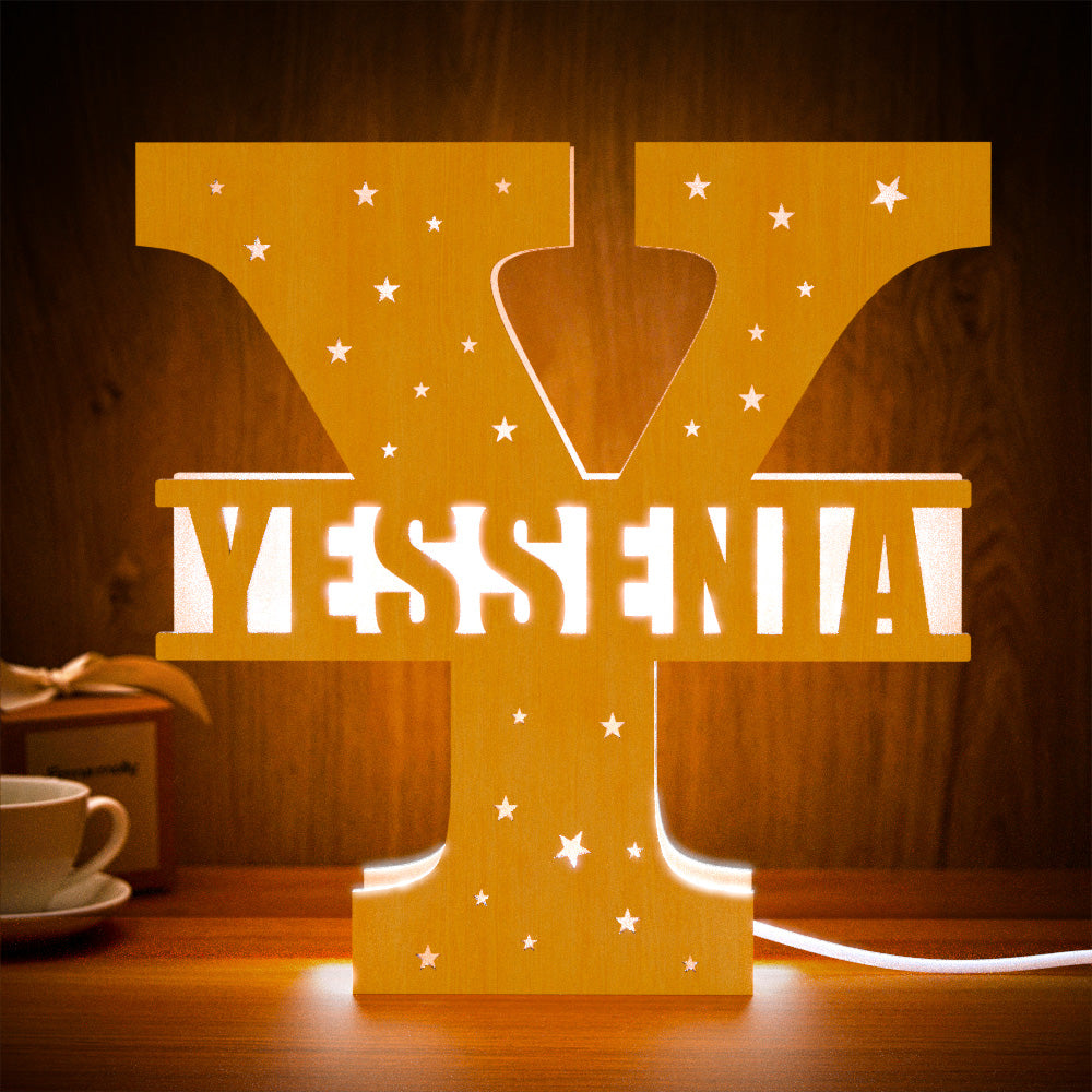 personalized initial name wooden night light