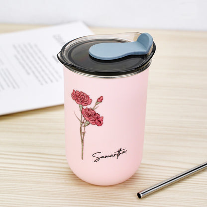 custom name birth flower straw coffee cup personalized gift