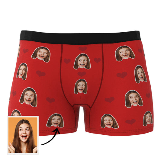 Custom heart face boxer briefs for men, personalized underwear.