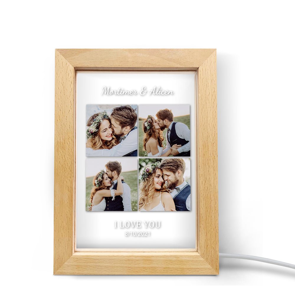 anniversary gifts custom engraved name and date photo frame with LED lights