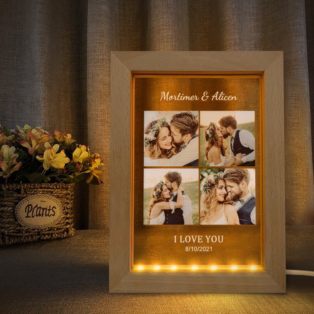 anniversary gifts custom engraved name and date photo frame with LED lights