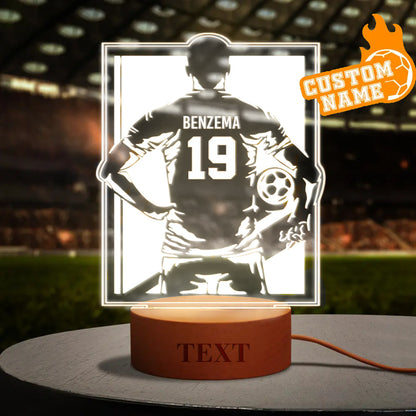 personalized soccer night light world cup fans round wooden base