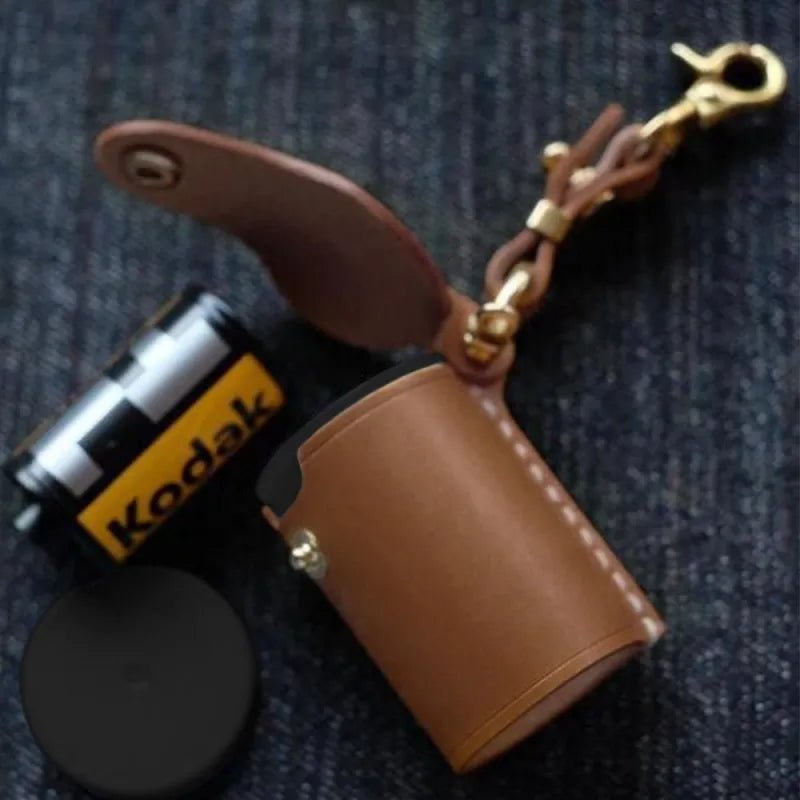 Brown Digital Camera Accessories Camera PU Leather Film Bottle Case Film Storage Holster Key Chain - LoveForge