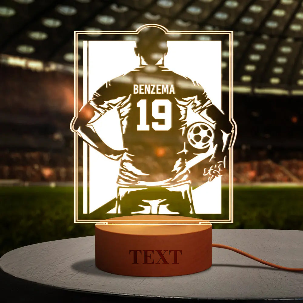 personalized soccer night light world cup fans round wooden base