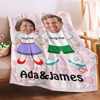 I LOVE U custom names face blanket personalized couple gift.