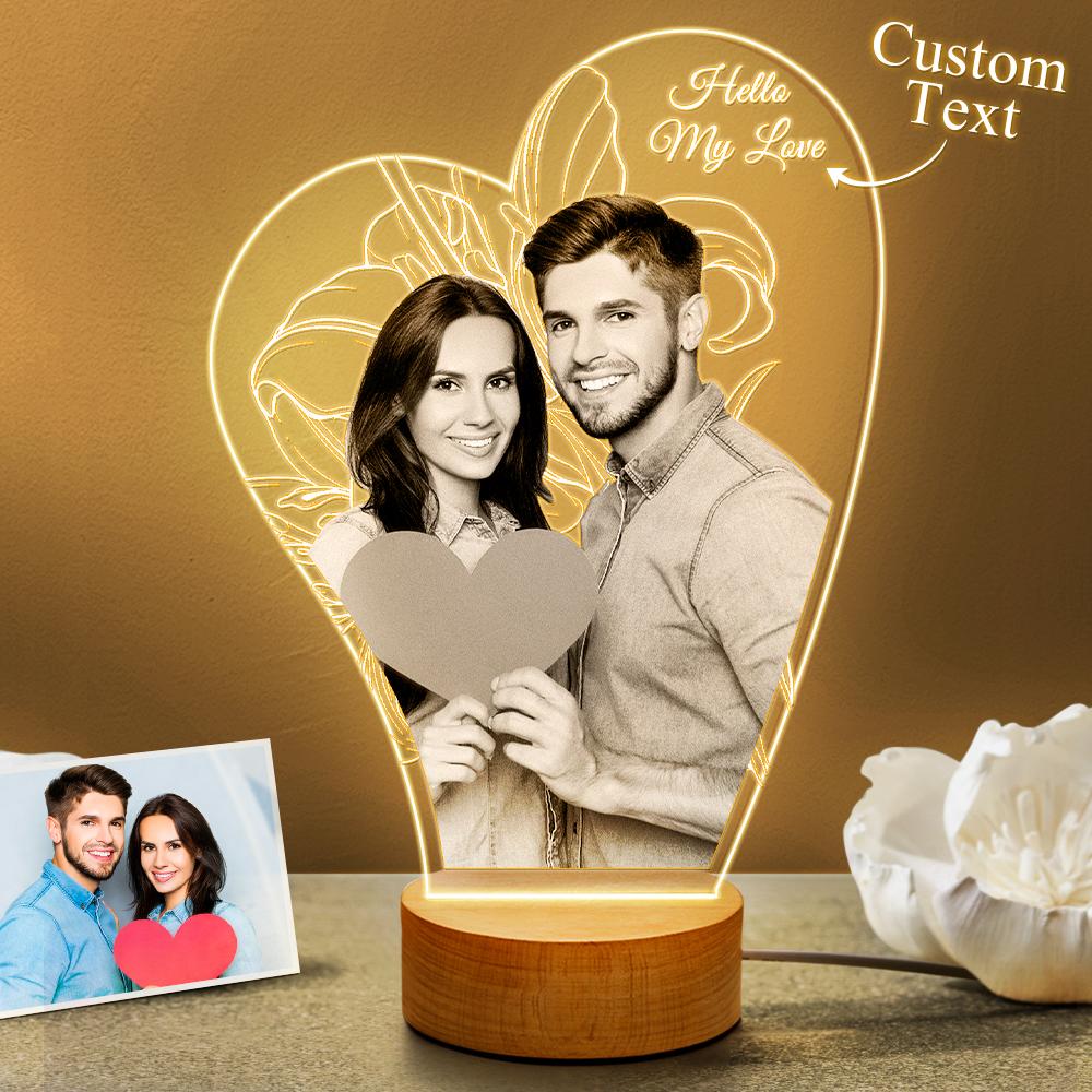 custom 3d photo lamp led for lover engraved words valentines day gift