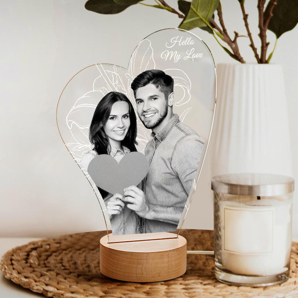 custom 3d photo lamp led for lover engraved words valentines day gift