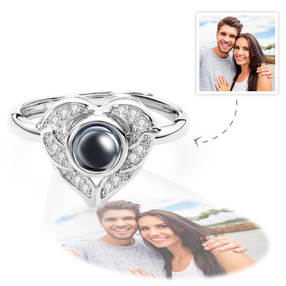 Custom Angel Wing Projection Ring Personalized Photo heart Shaped Ring for Her - LoveForge