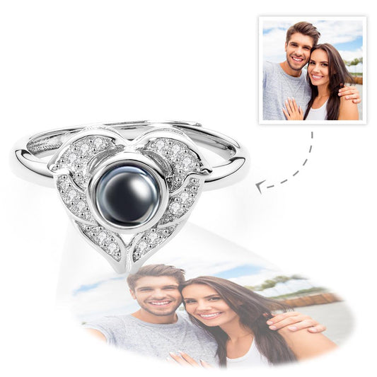 Custom Angel Wing Projection Ring Personalized Photo heart Shaped Ring for Her - LoveForge