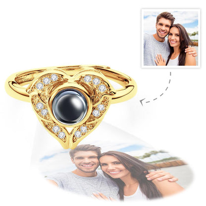 Custom Angel Wing Projection Ring Personalized Photo heart Shaped Ring for Her - LoveForge