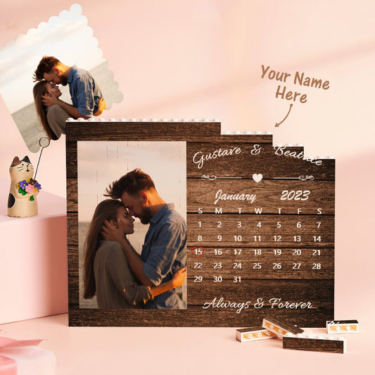 Custom building block puzzle trio photo brick calendar