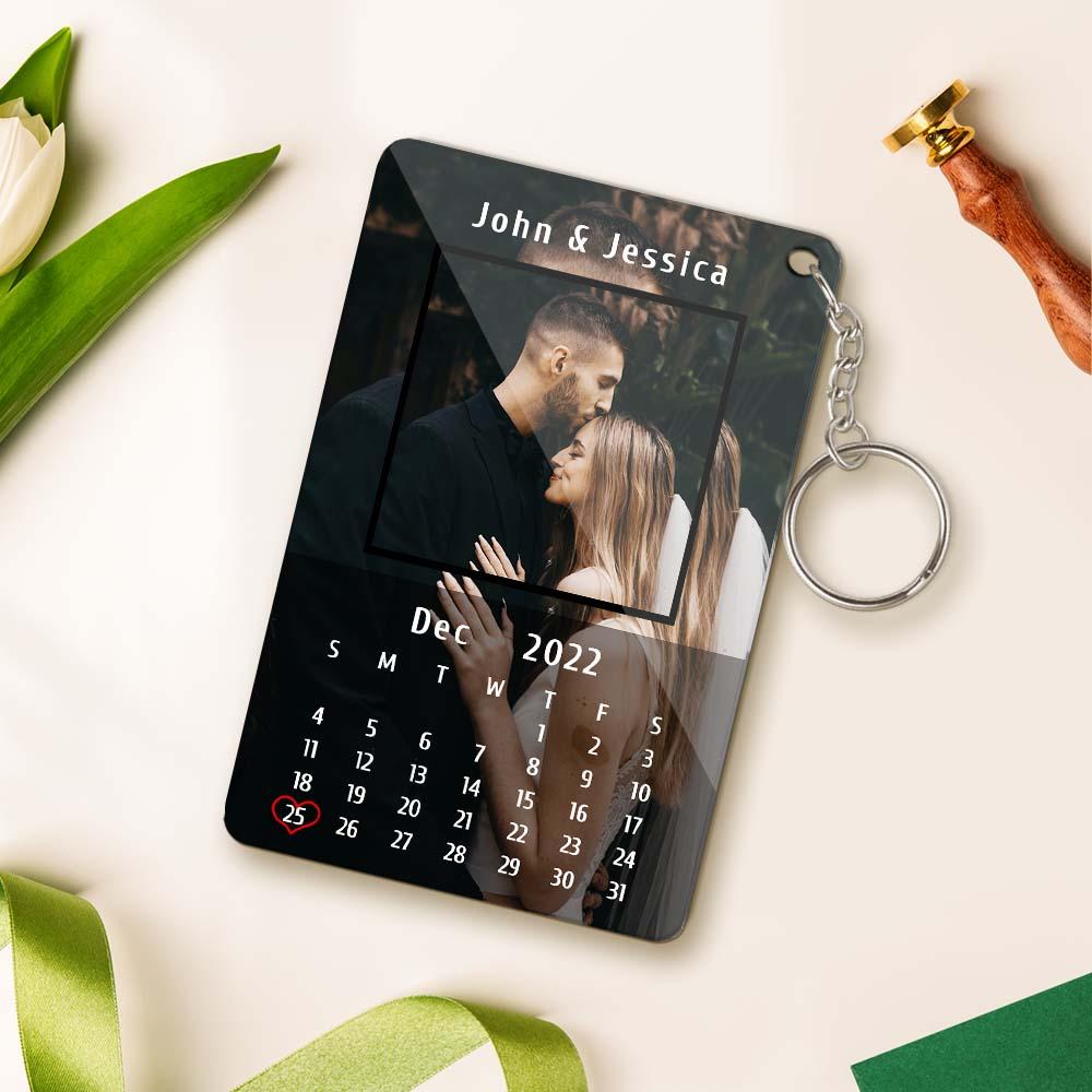 Custom Calendar Couples Key Ring Acrylic Keychain with Photo and Text - LoveForge