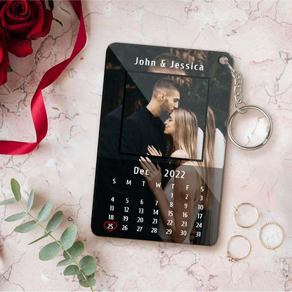 Custom Calendar Couples Key Ring Acrylic Keychain with Photo and Text - LoveForge