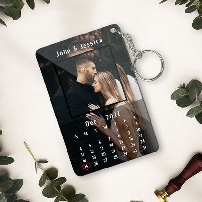 Custom Calendar Couples Key Ring Acrylic Keychain with Photo and Text - LoveForge