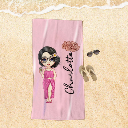 custom cartoon beach towel personalized name and birth flower