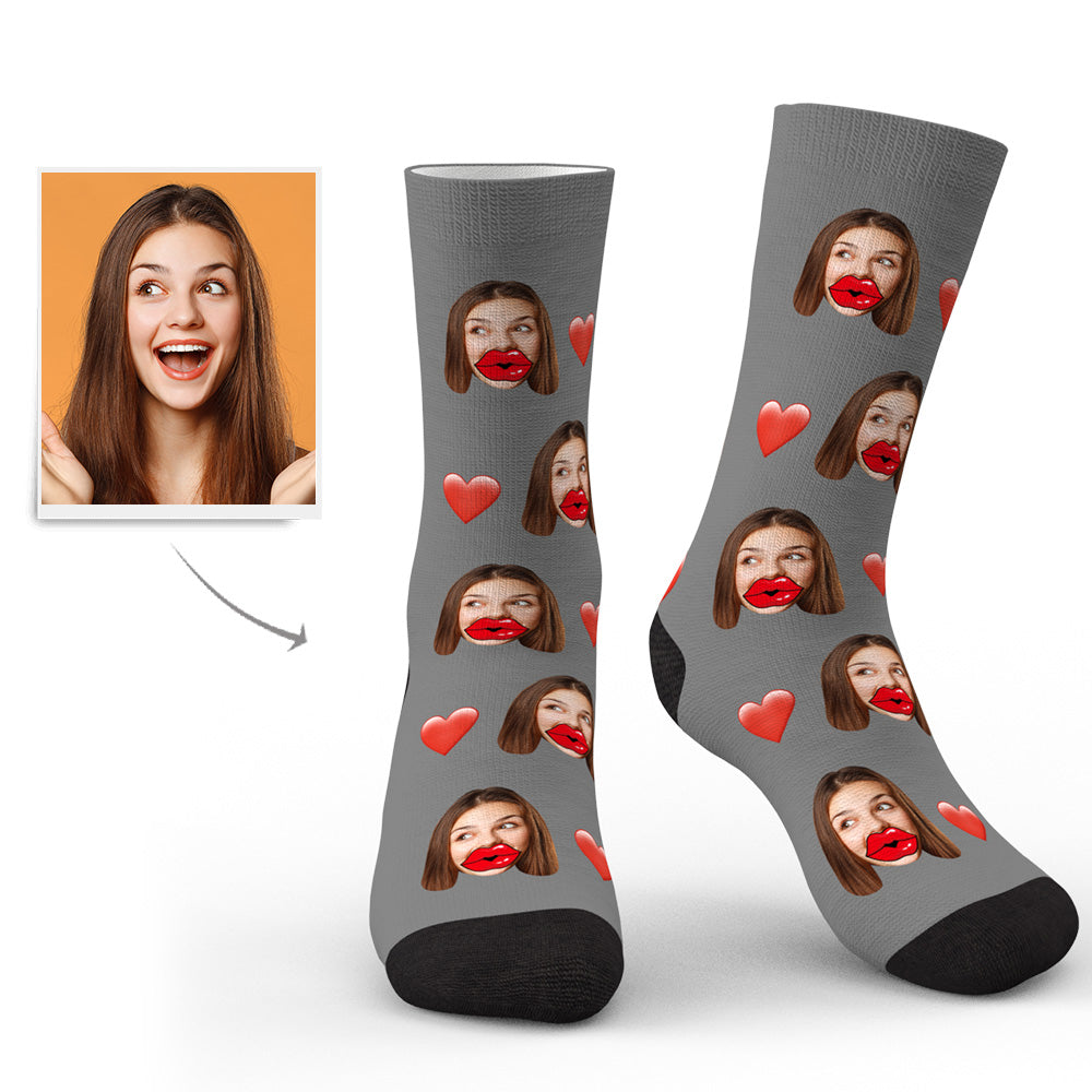 custom face socks personalized unisex socks heart red lips