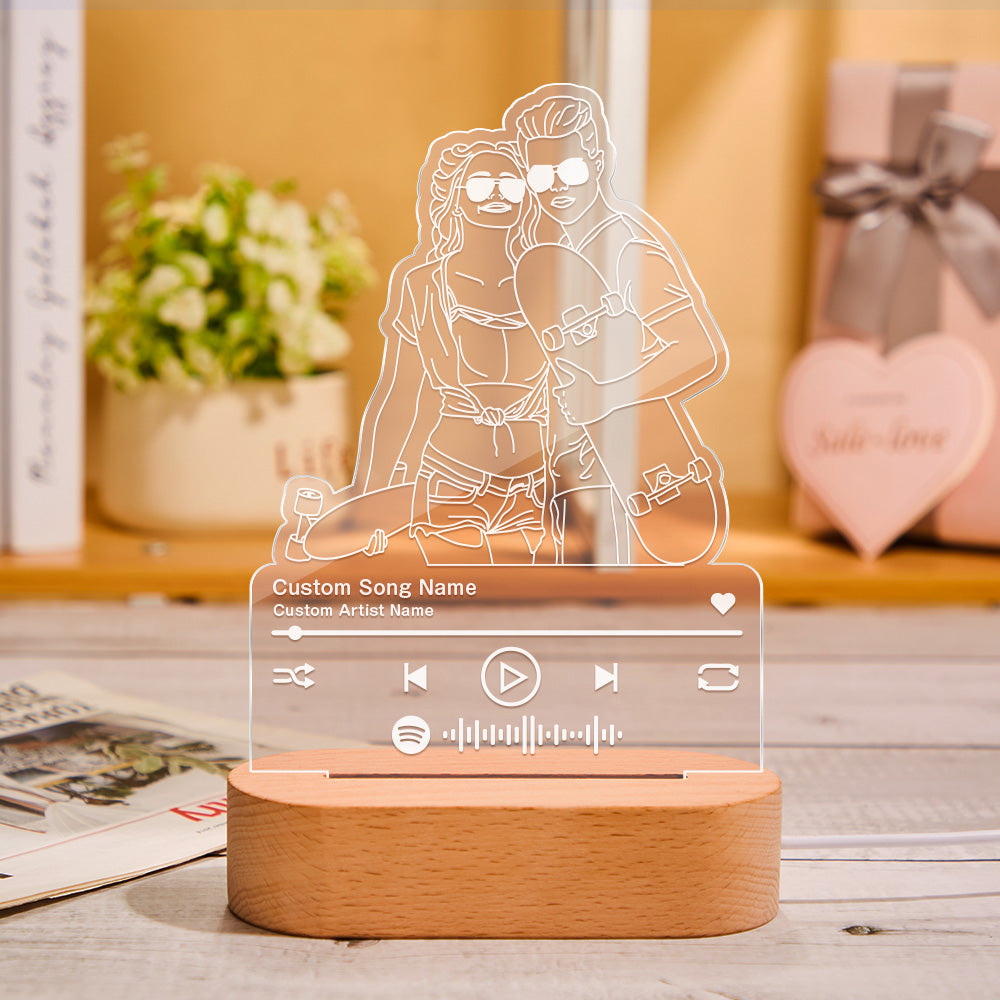 Custom portrait night light music line art photo lamp gift