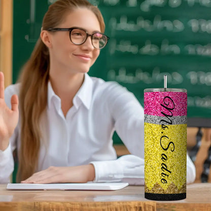 personalized glitter apple skinny tumbler teacher gift