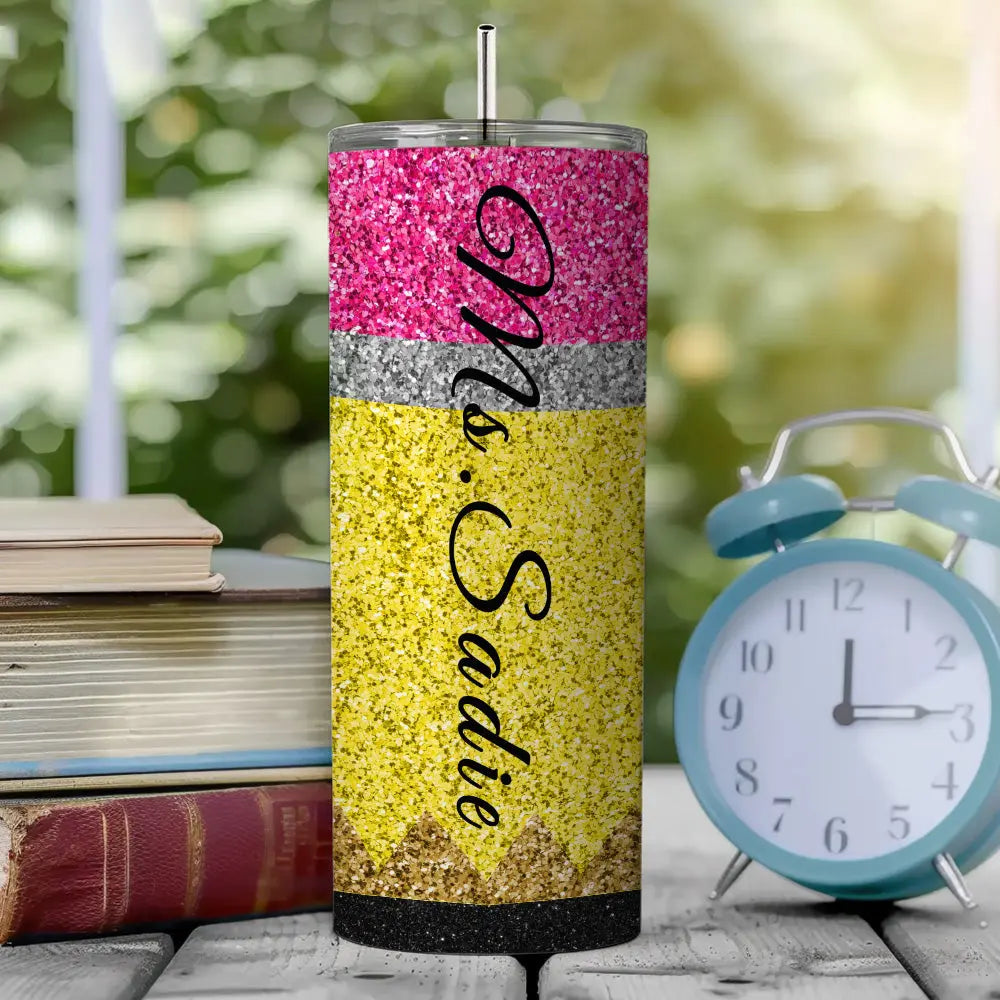 personalized glitter apple skinny tumbler teacher gift